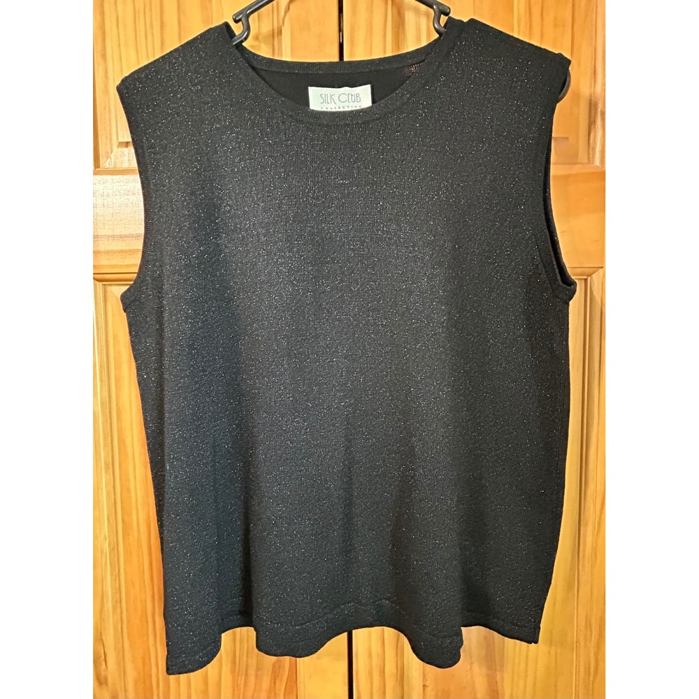 Silk Club Womens Black Shimmer Sleeveless Silk Blend Top XL Stretch